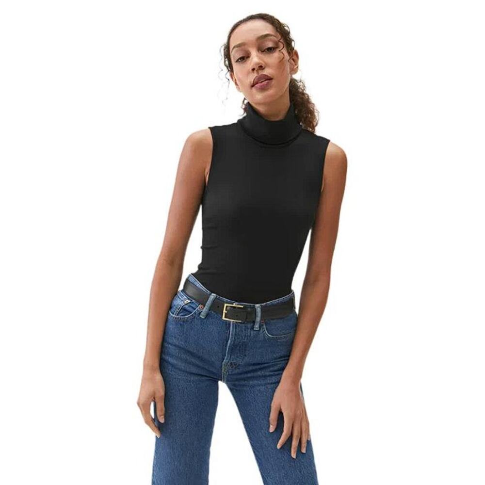 MICHAEL STARS Women's Hillary Turtleneck Shell Ultra Rib Size L In Black